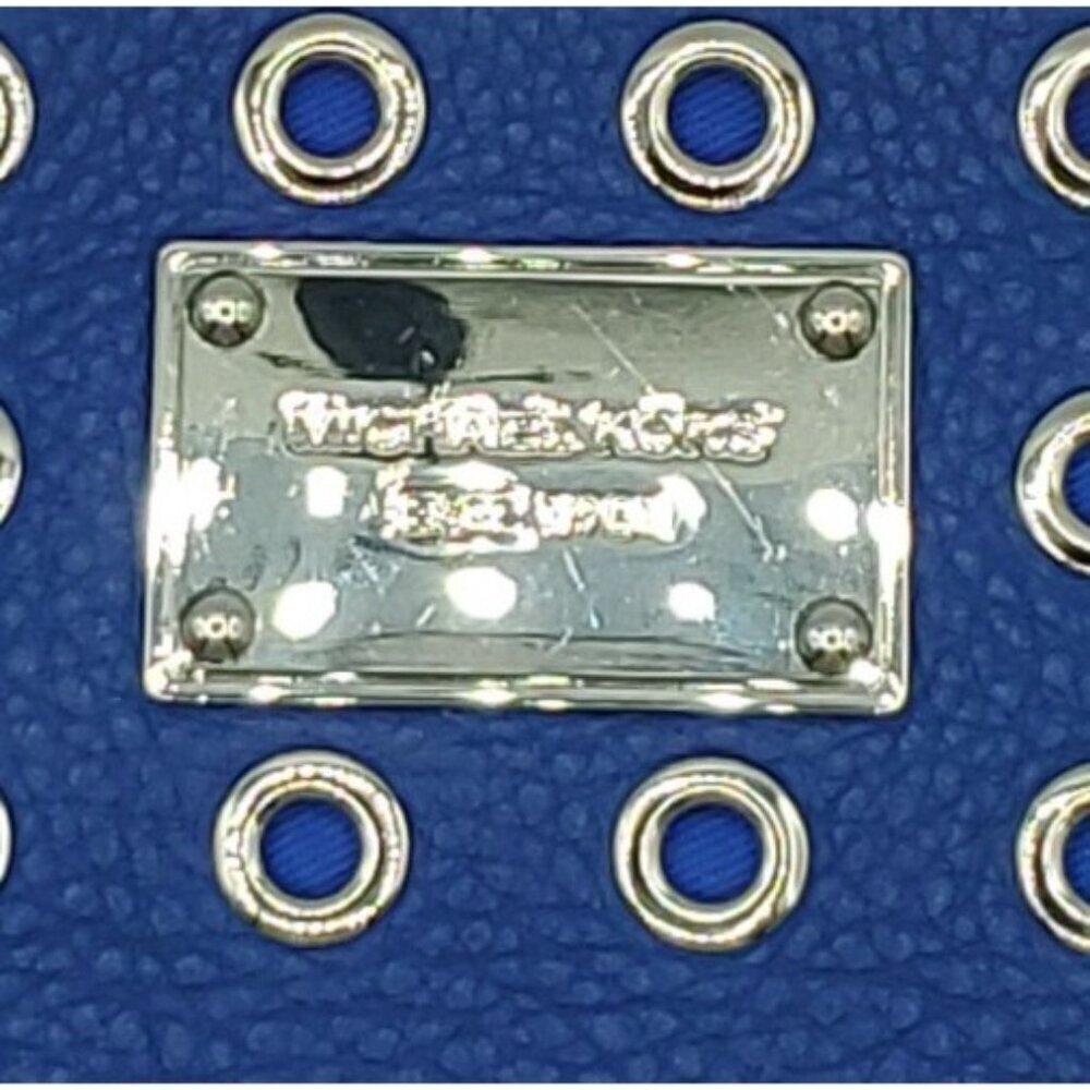 Michael Kors Jet Set Grommet Large Zip Clutch Wristlet Pebble Leather Sapphire - Picture 6 of 10